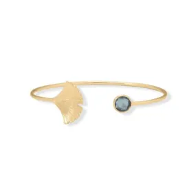 14 Karat Gold Plated London Blue Topaz Fan Design Cuff Bracelet