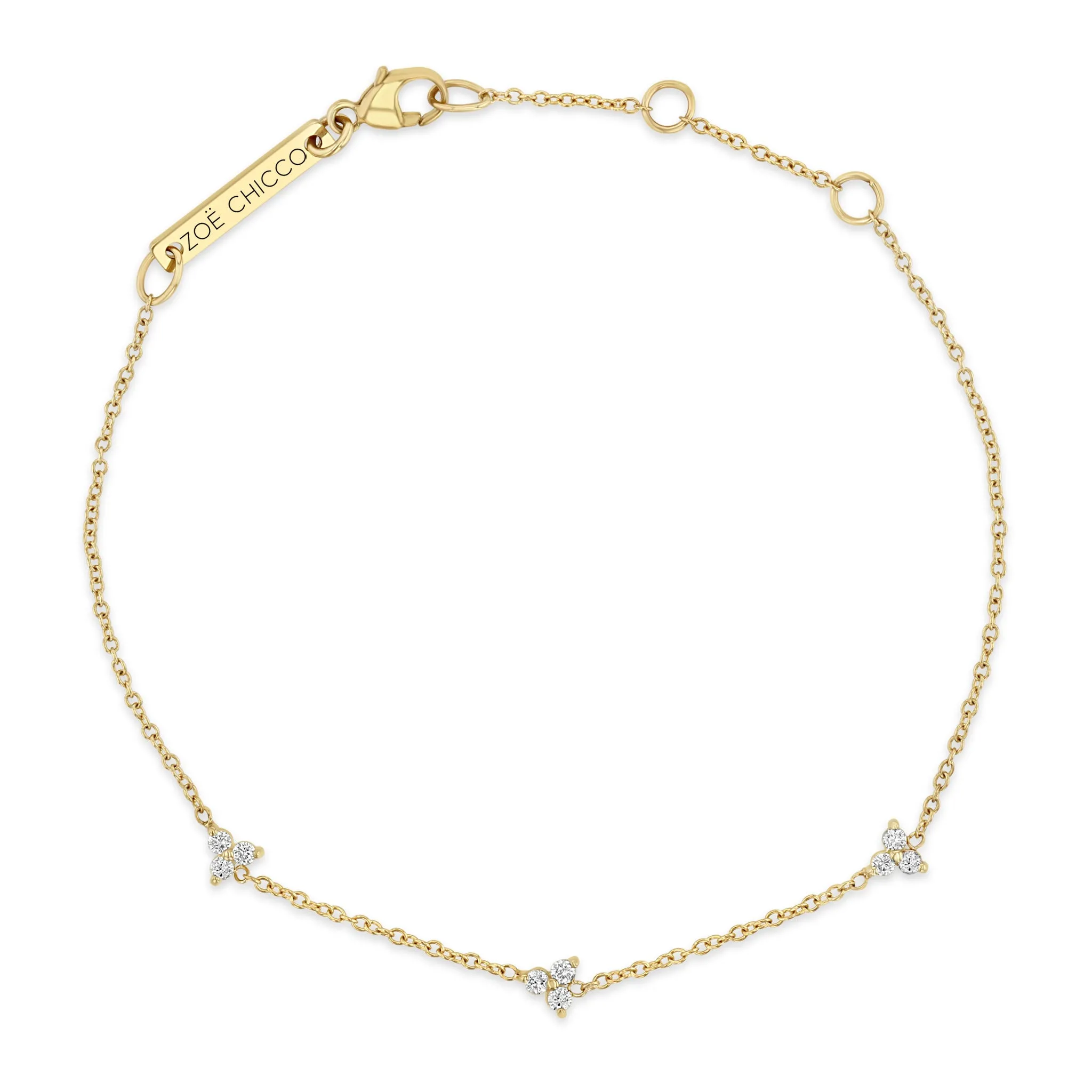 14k 3 Diamond Trio Station Bracelet