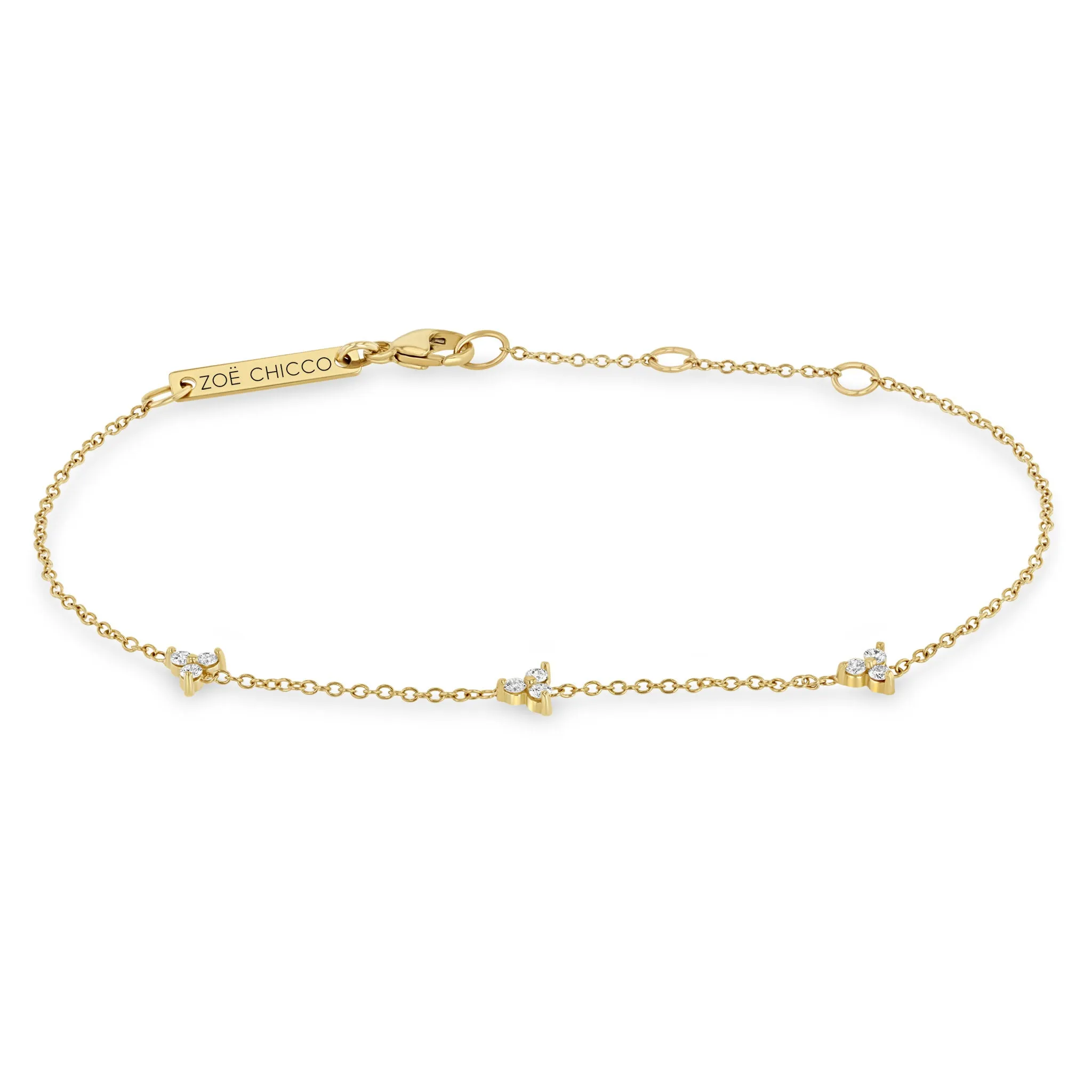 14k 3 Diamond Trio Station Bracelet