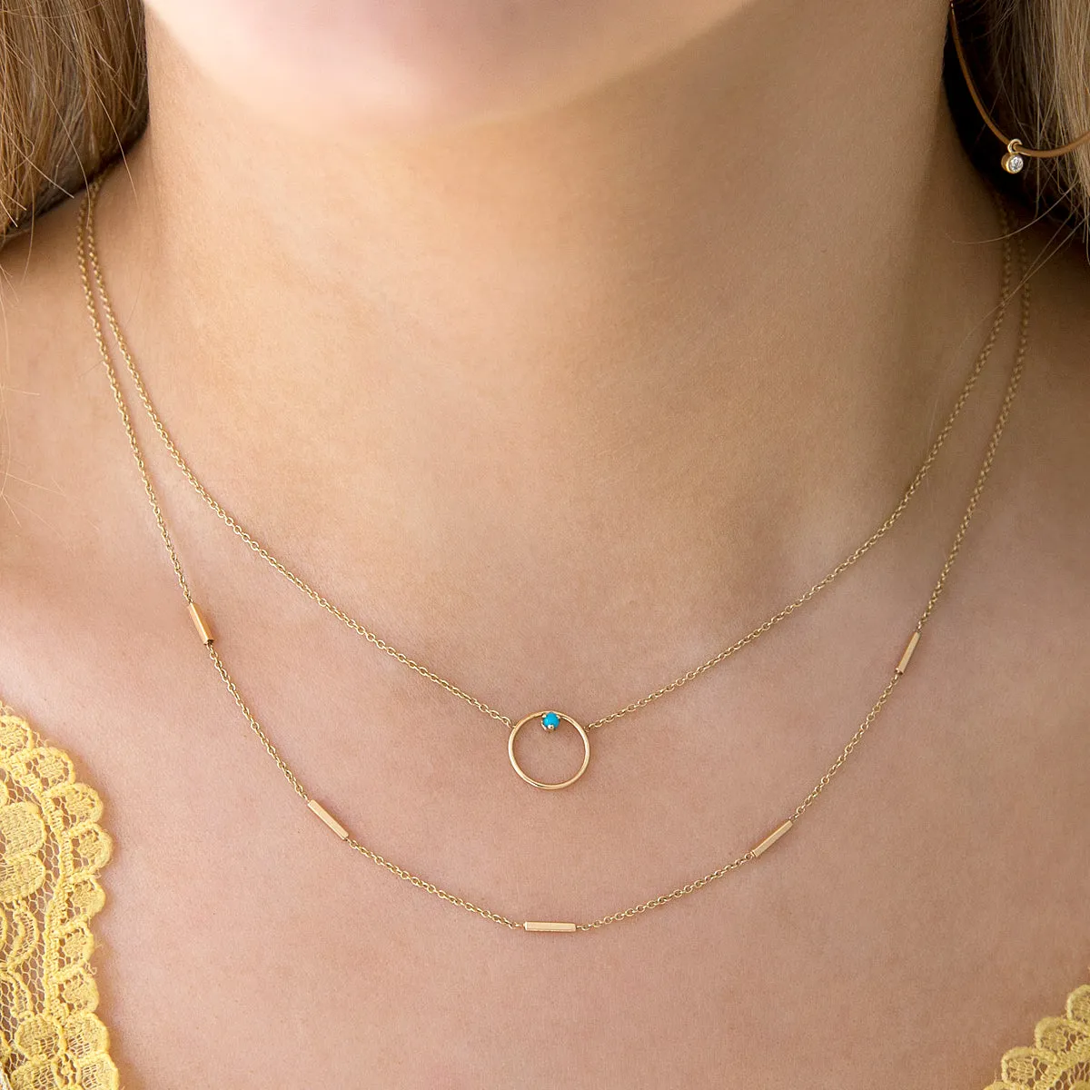 14k Circle Prong Turquoise Necklace