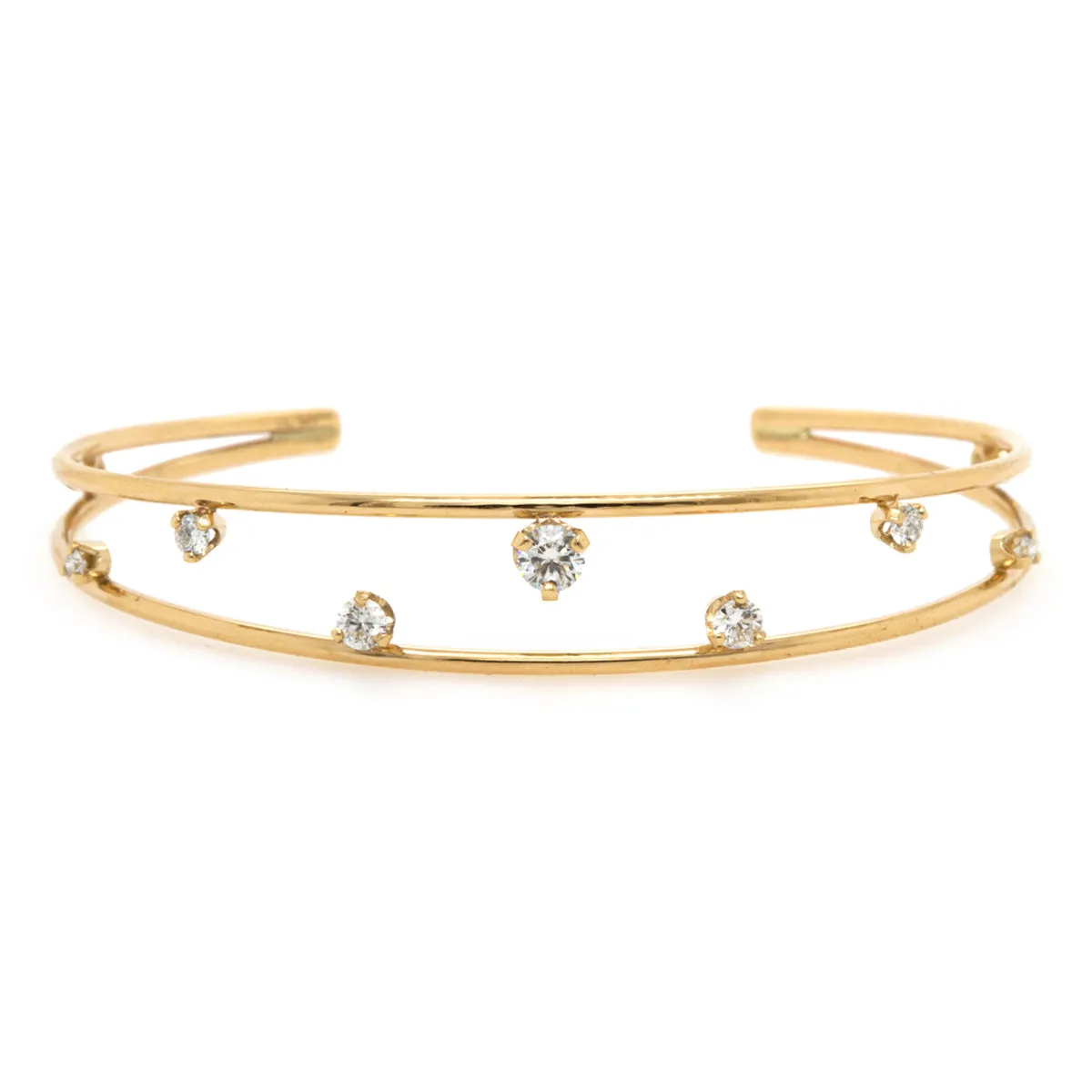 14k Prong Diamond Double Band Cuff