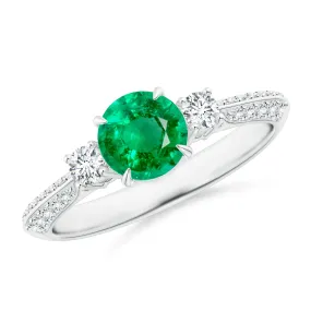 1.5 CT. Classic Three Stone  Emerald and White Sapphire Ring