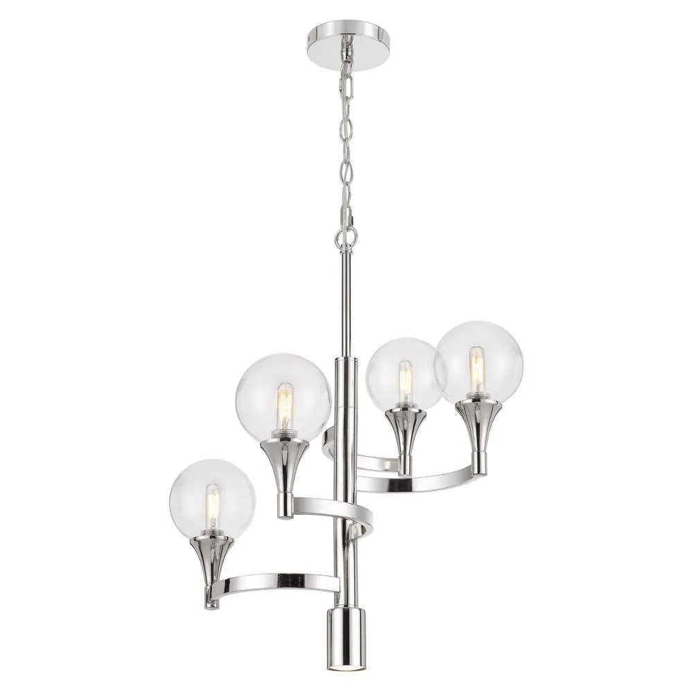 15W X 4 Milbank Metal Chandelier With A 3K Gu10 Led 6W Down Light (Bulb Included) Clear Round Glass Shades By Cal Lighting