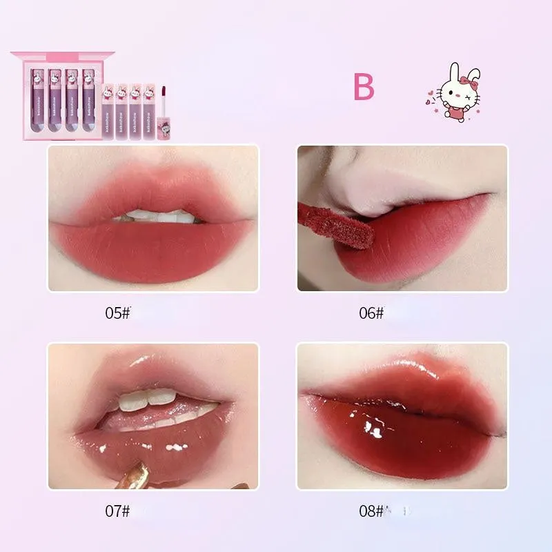 4 Pcs Cute Bunny Mirror Liquid Lipstick Set