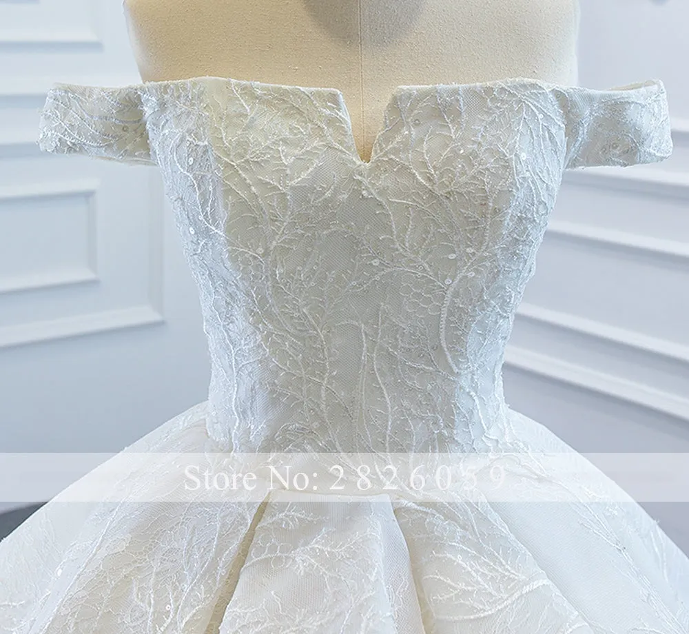 A-Line Boat Neck Lace Tiered Wedding Dress with Floor Length Chapel Train