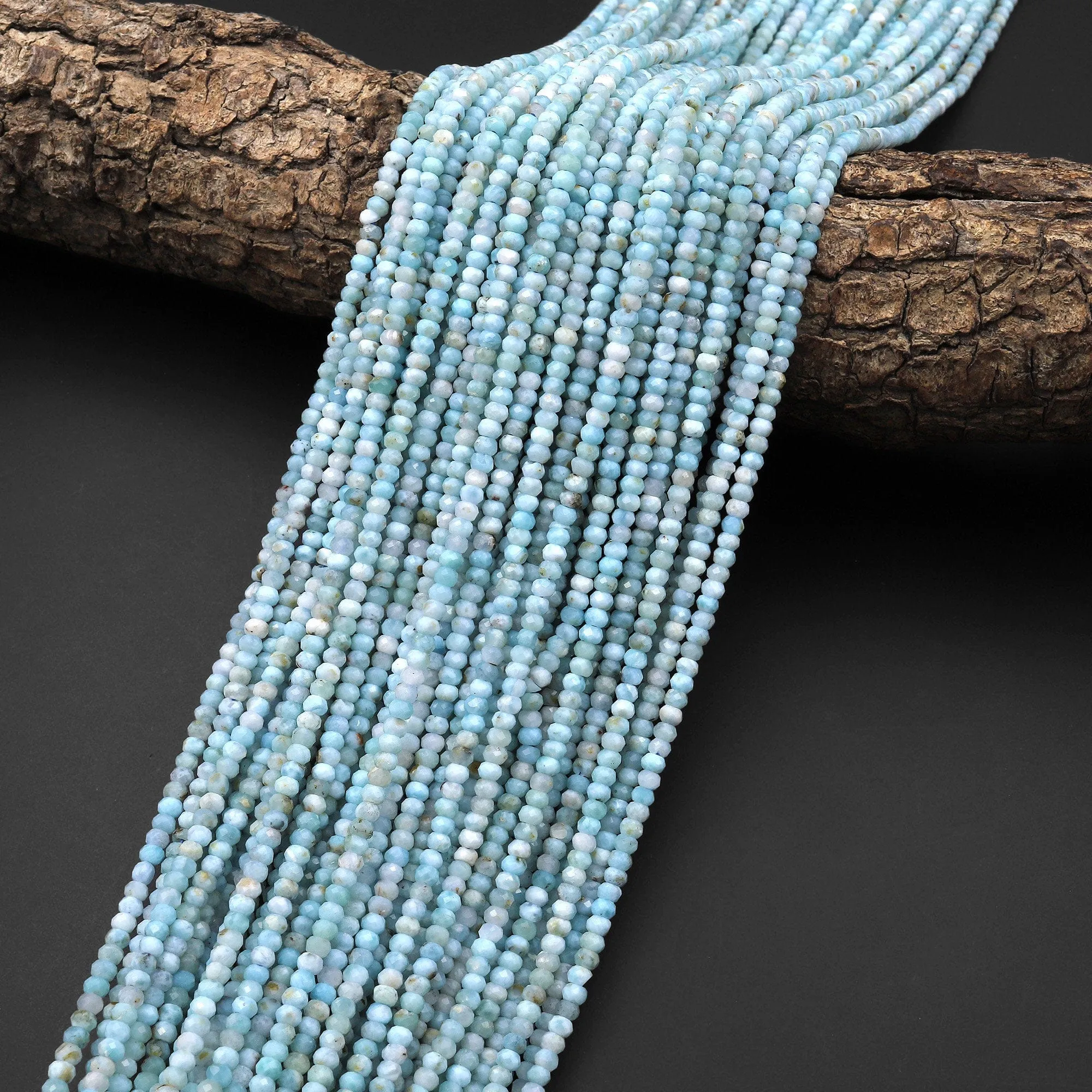 AA Genuine Natural Blue Larimar Beads Faceted 3mm Rondelle Beads 15.5" Strand