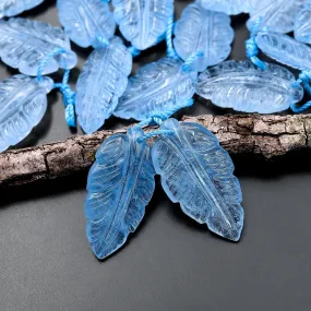 AAA Hand Carved Natural Blue Aquamarine Leaf Earring Pair Drilled Gemstone Matched Beads