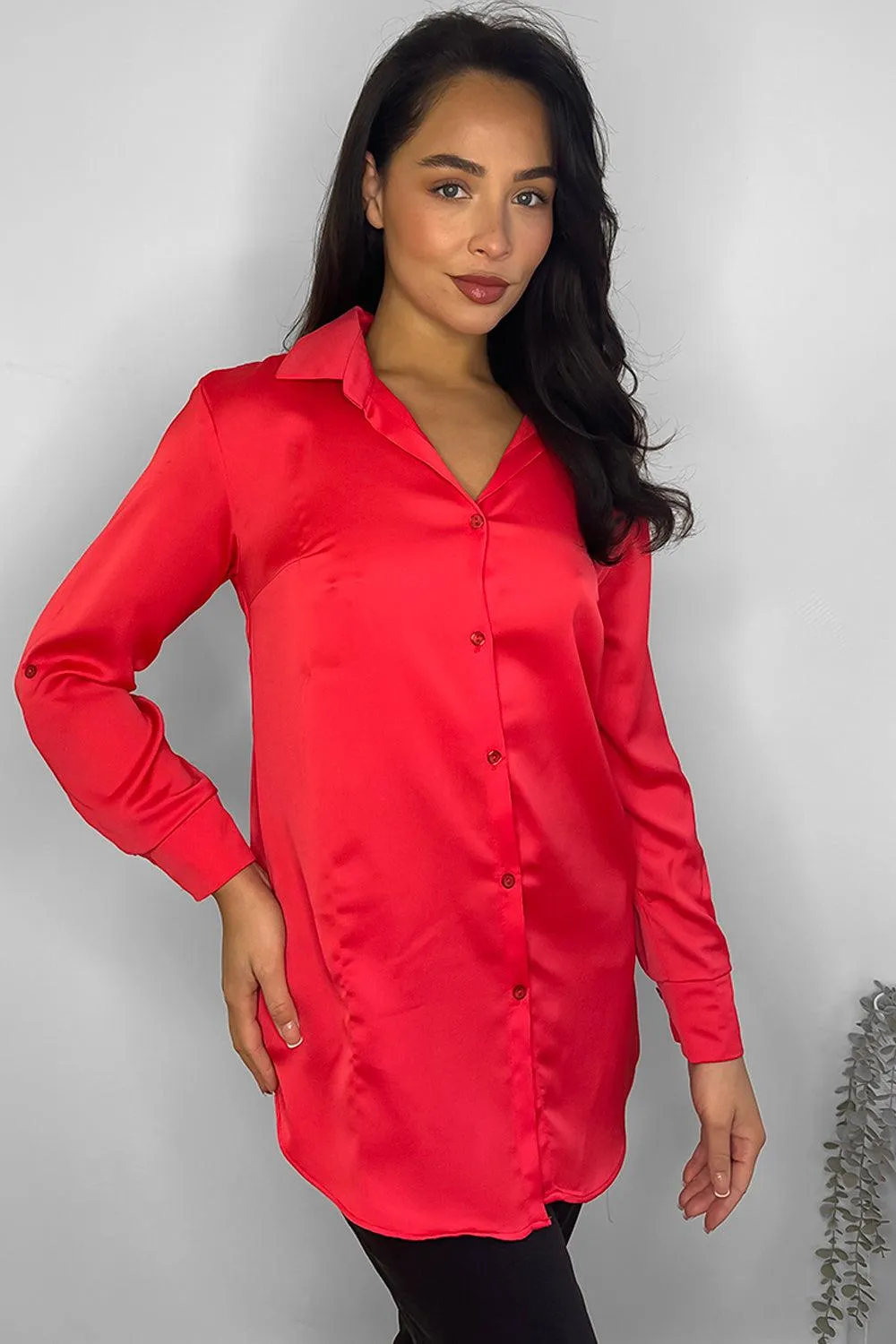 All Red Satin Smart Shirt