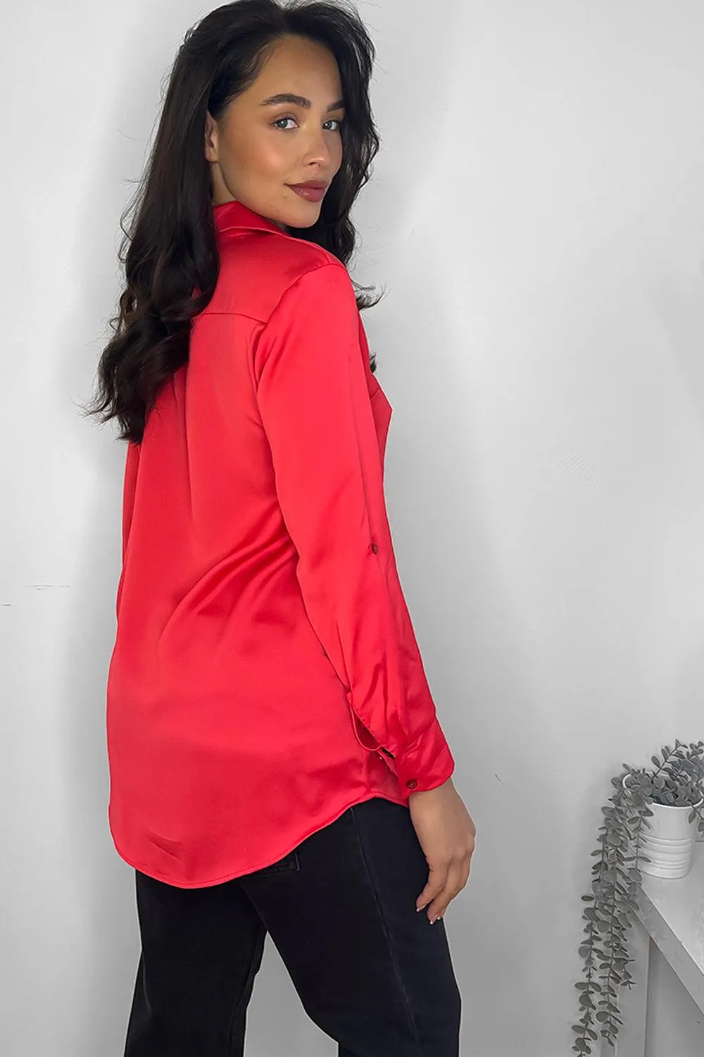 All Red Satin Smart Shirt