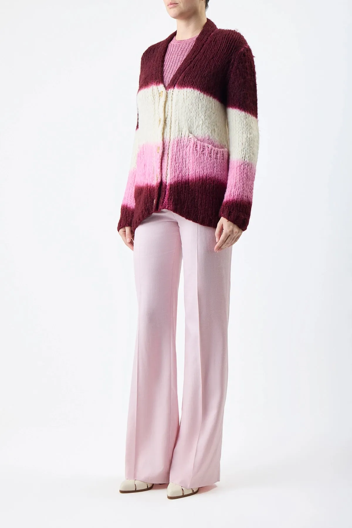 Amelia Knit Cardigan in Dip Dye Bordeaux Multi Welfat Cashmere