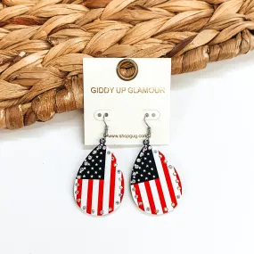 American Flag Metal Teardrop Earrings with Crystals