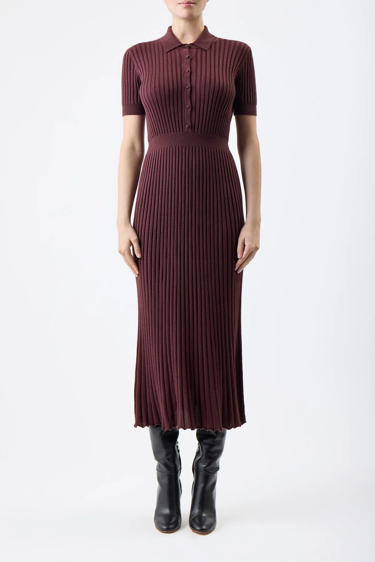 Amor Knit Dress in Deep Bordeaux Cashmere Silk