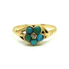 Antique Victorian Turquoise & Diamond 9ct Gold Mourning Ring