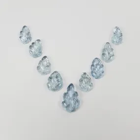 Aquamarine Gemstone Carving : 22.25cts Natural Untreated Blue Aquamarine Hand Carved Leaves 11.5*7mm - 16.5*10.5mm 9pcs