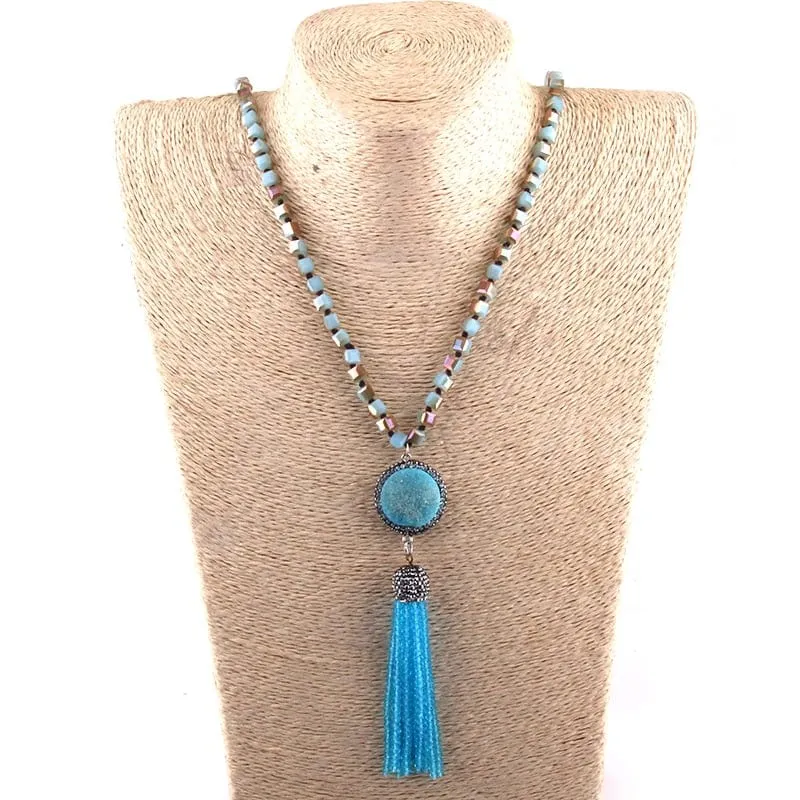 Artisan knotted Glass Pendant & Beads - 3 Color/Styles