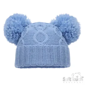 Baby Blue 'Chain' Knit Hat W/2 Pom Pom (NB-12m) (PK6) H660-BB