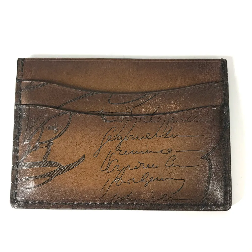 Berluti Card Case leather Brown Calligraphy mens Used Authentic