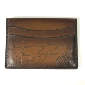 Berluti Card Case leather Brown Calligraphy mens Used Authentic