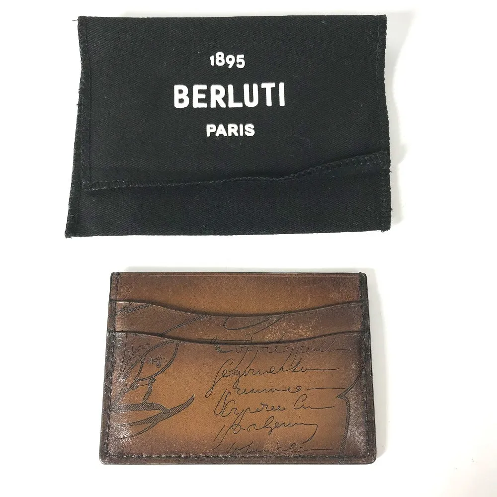 Berluti Card Case leather Brown Calligraphy mens Used Authentic