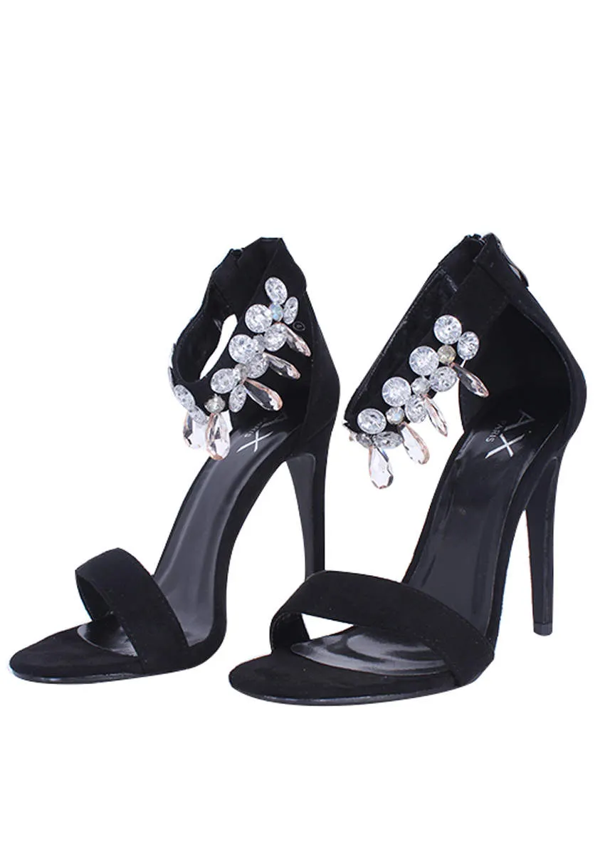 Black Diamante Barely There Heels