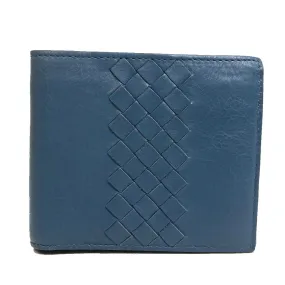 BOTTEGAVENETA Folded wallet leather Blue type INTRECCIATO Women Used Authentic