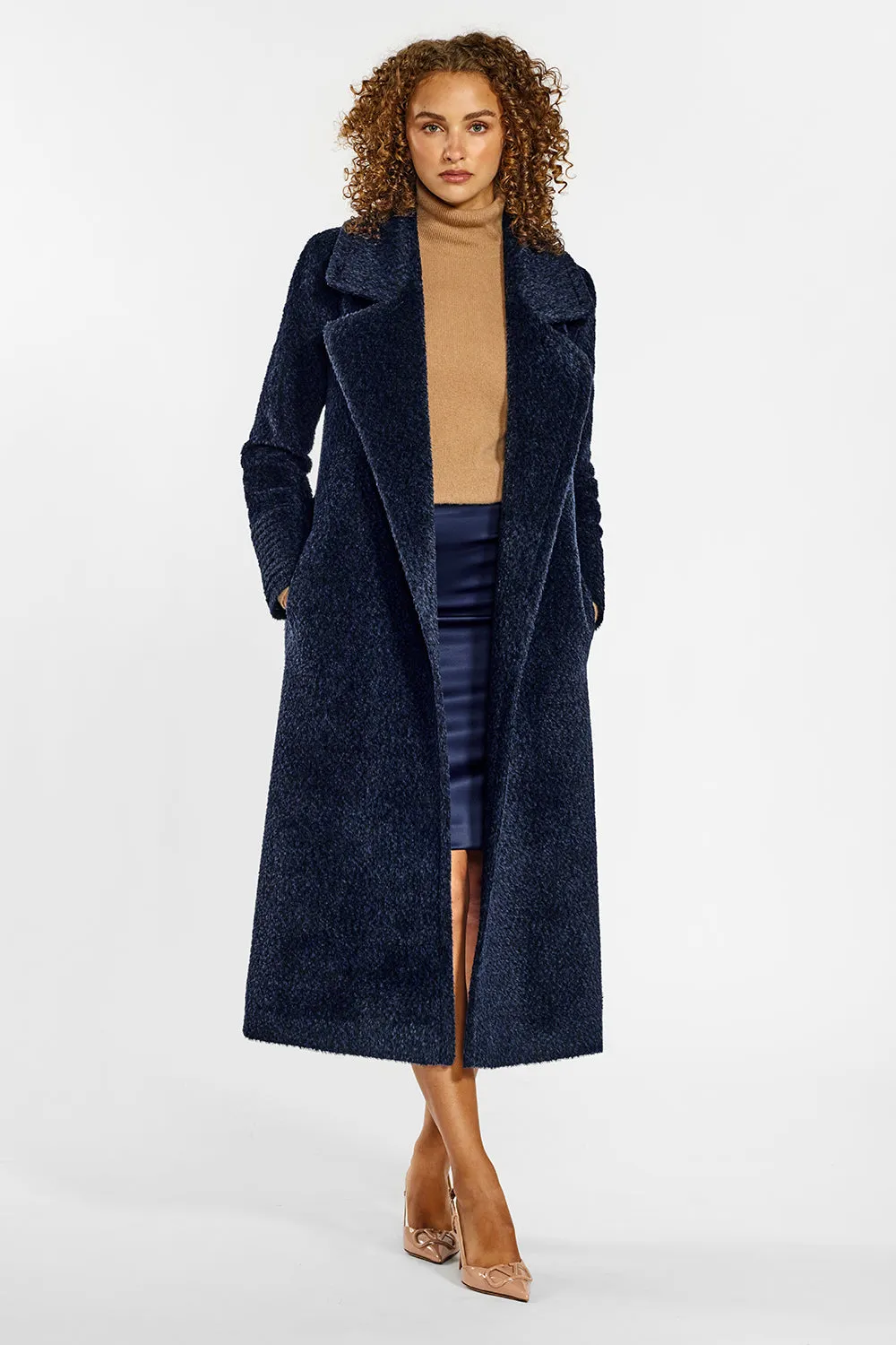 Bouclé Alpaca Long Notched Collar Wrap Coat