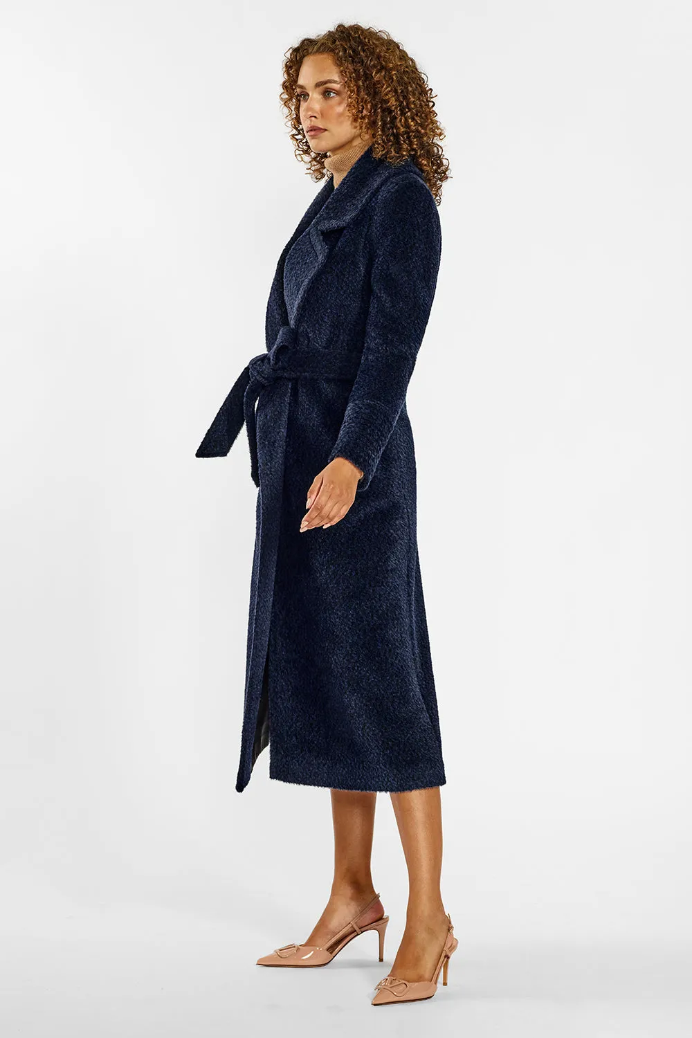 Bouclé Alpaca Long Notched Collar Wrap Coat