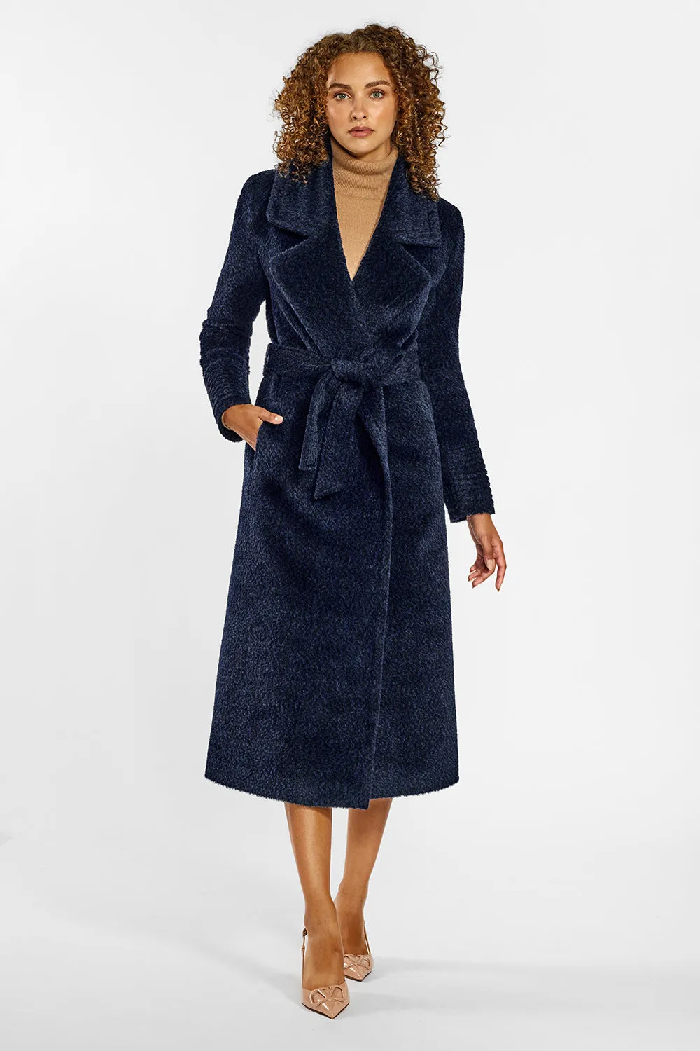 Bouclé Alpaca Long Notched Collar Wrap Coat