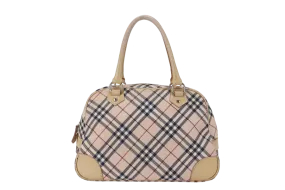 BURBERRY BLUE LABEL BEIGE LEATHER CHECK CANVAS SHOULDER BAG SILVER HARDWARE