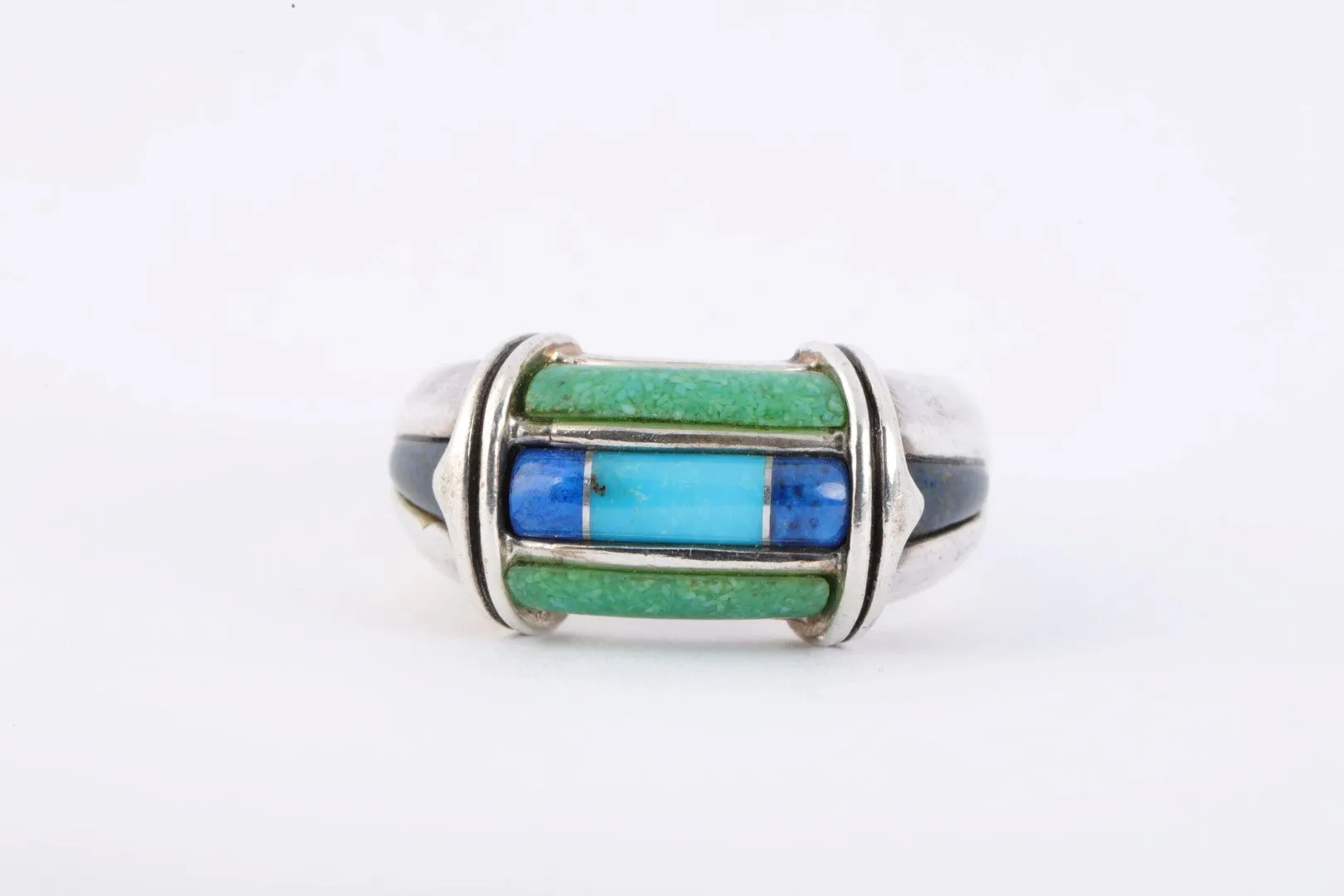 Carolyn Pollack 925 Silver Blue Lapis & Turquoise Inlay Ring Size 7 (9.24g.)