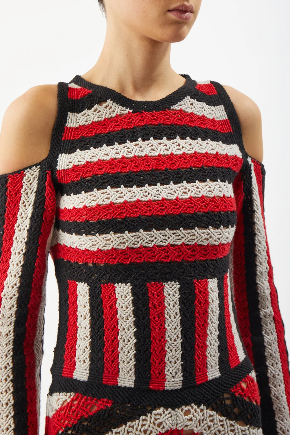 Carr Macrame Dress in Red Multi Wool