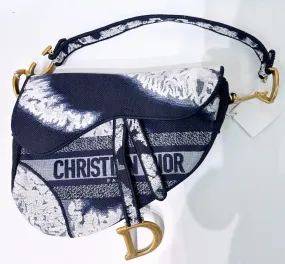 CHRISTIAN DIOR Canvas Embroidered Tie Dye Saddle Bag Blue Multicolor 2020 Card db