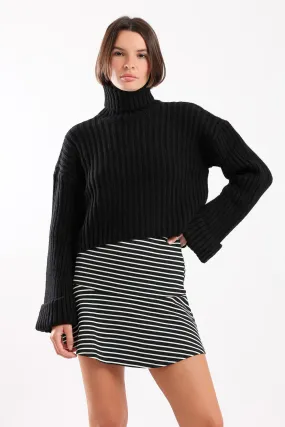 CHUNKY HIGH NECK SWEATER - BLACK