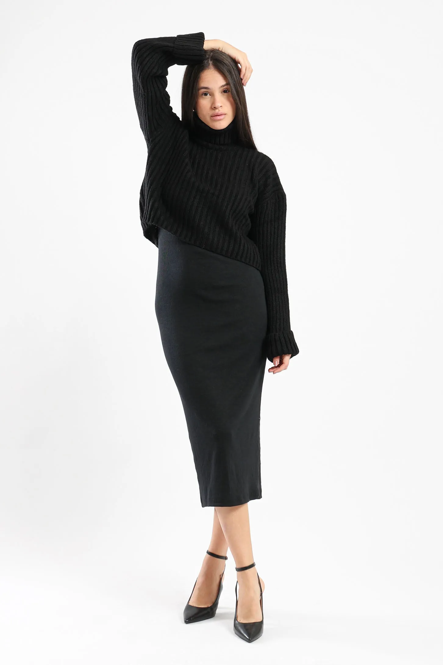 CHUNKY HIGH NECK SWEATER - BLACK