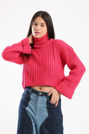 CHUNKY HIGH NECK SWEATER - PINK