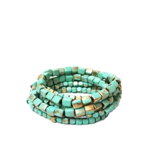 Coated Metal Stretch Bracelet in Turquoise/Gold