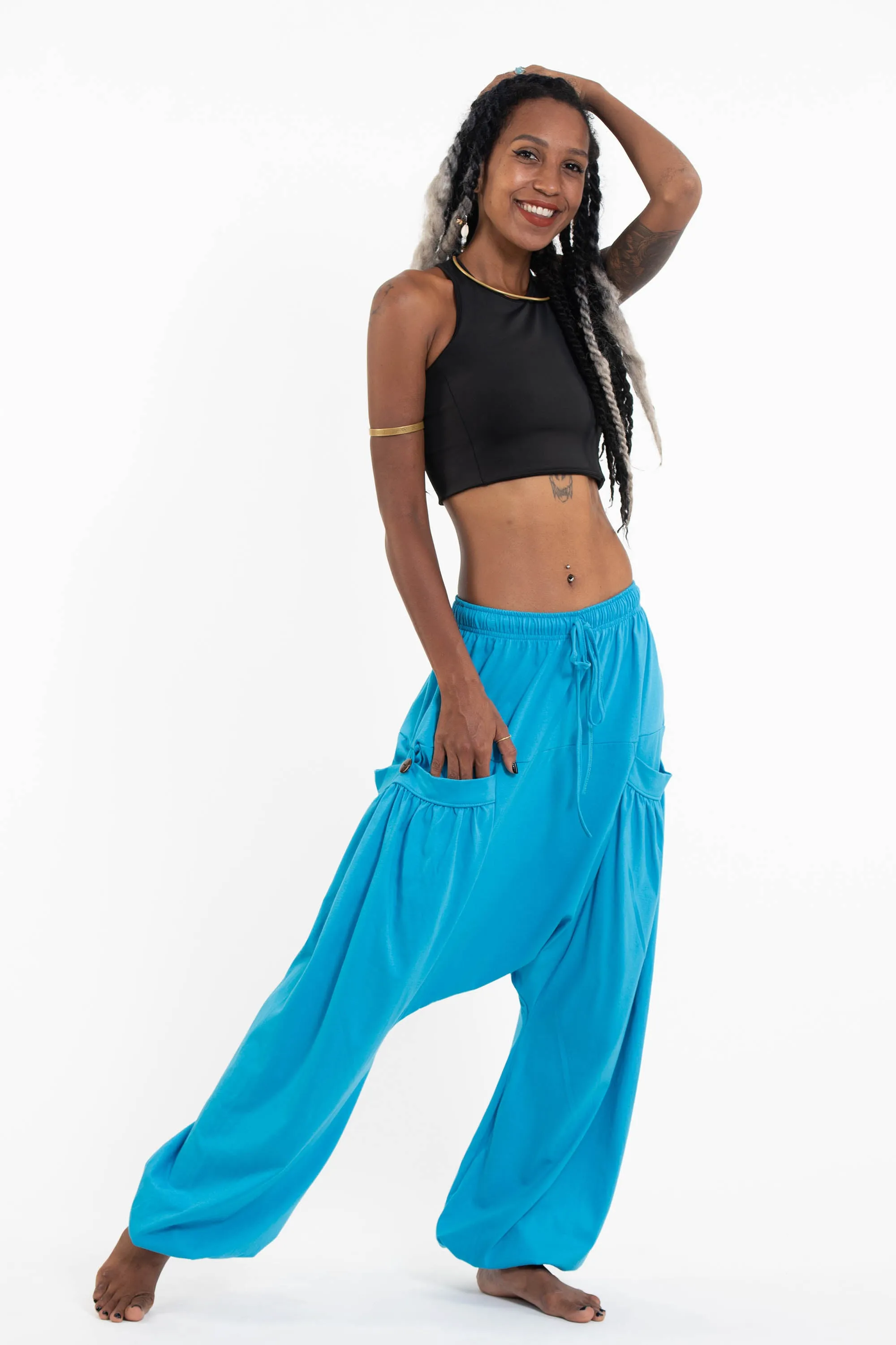 Cotton Women Harem Pants in Solid Light Blue