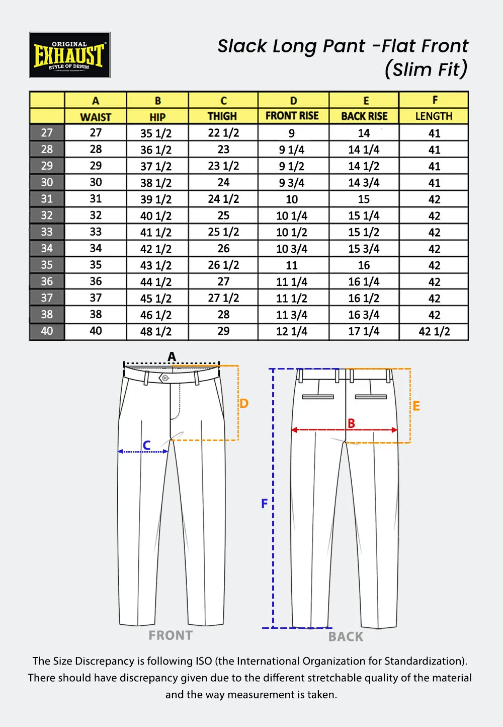 EXHAUST MEN'S SLACK LONG PANTS [SLIM FIT] 1642