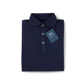 Fedeli Classic Short Sleeve Knitted Pique Polo Shirt French Navy