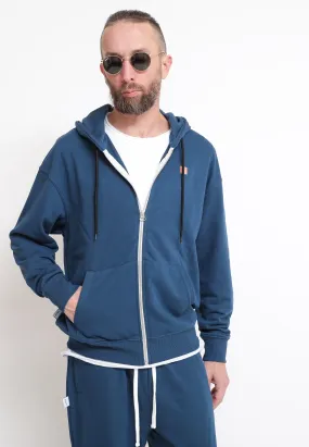 Felpa Cappuccio   Zip Tessuto Riciclato Sailor Blue