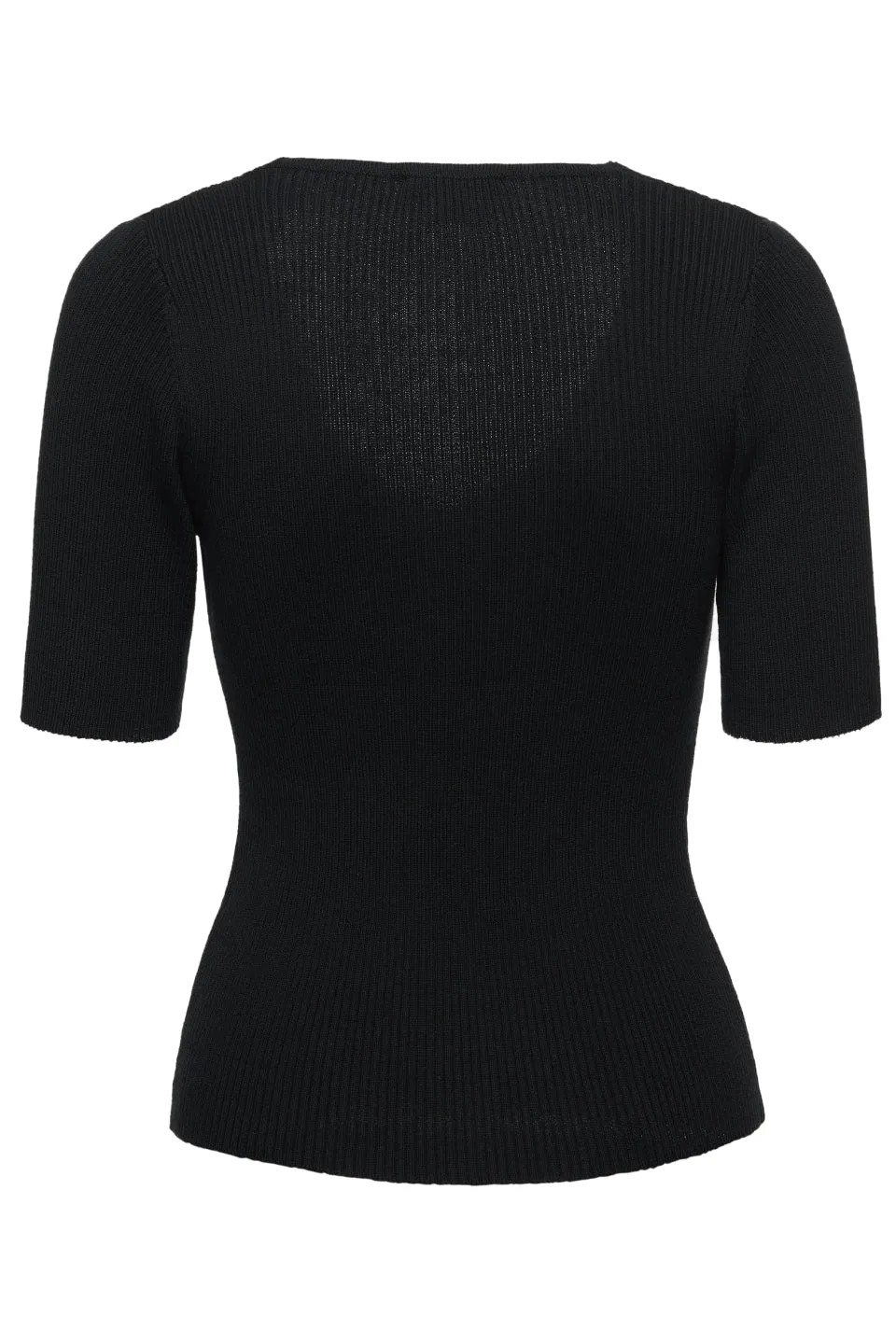 Focused Black Rib Knit Half Sleeve V Neck Top