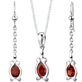 Garnet Pendant Earrings Set Sterling Silver