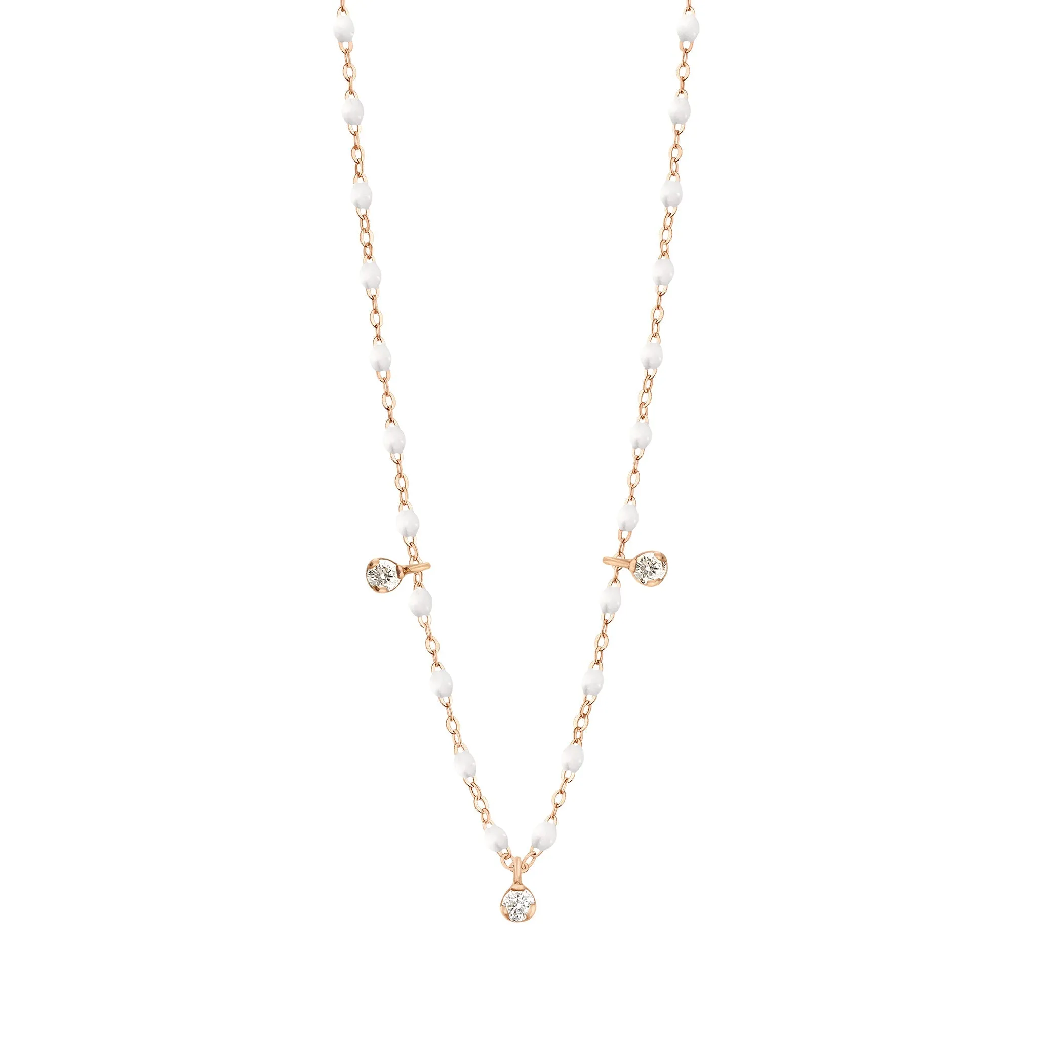 Gigi Supreme Classic 3 Diamond Necklace, White, Rose Gold, 17.7"