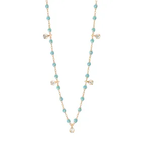 Gigi Supreme Classic 5 Diamond Necklace, Aqua, Rose Gold, 17.7"