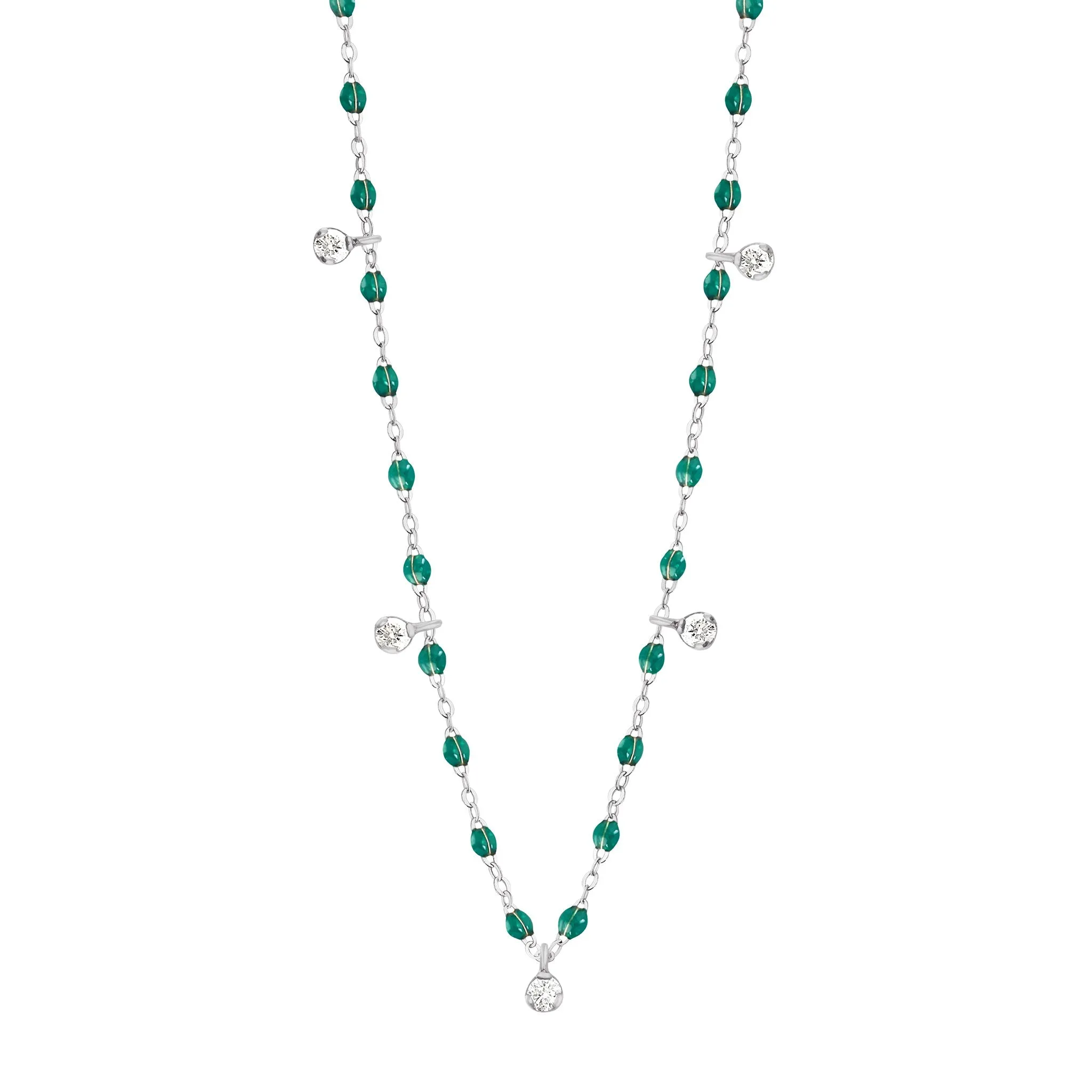 Gigi Supreme Classic 5 Diamond Necklace, Emerald, White Gold, 17.7"