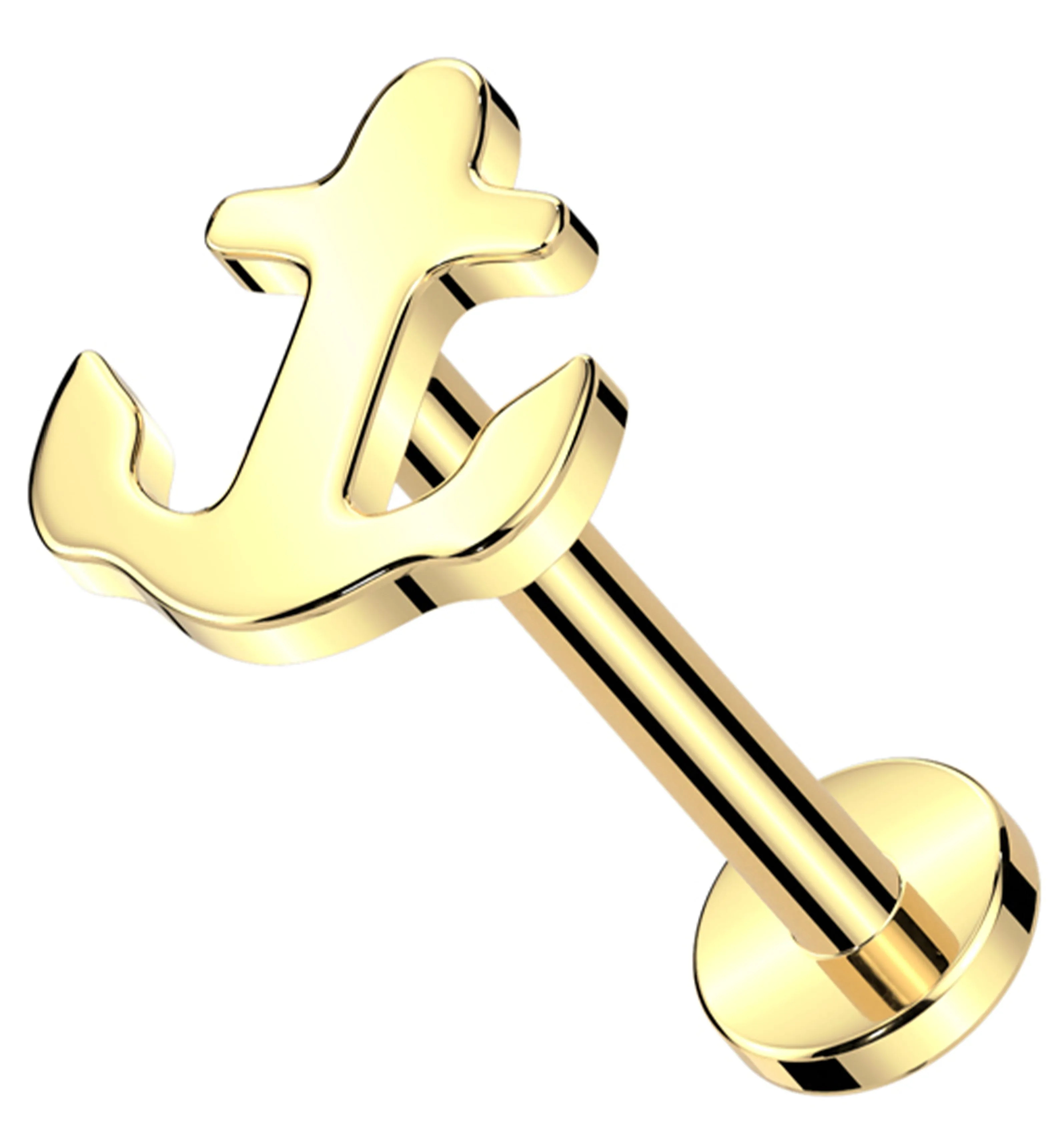 Gold PVD Flat Anchor Titanium Threadless Labret