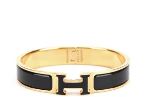 HERMES CLIC CLAC H BRACELET 1CM PM SIZE BLACK COLOR GOLD HARDWARE, NO DUST COVER & BOX