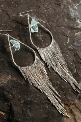 I Trust Aquamarine Silver Fringe Earrings