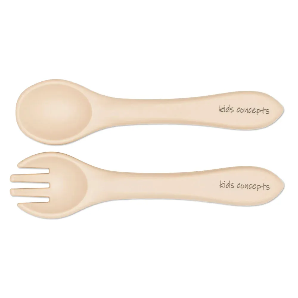 Kids Concept Silicone Fork & Spoon Set - Sand