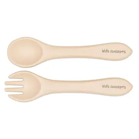 Kids Concept Silicone Fork & Spoon Set - Sand